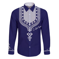 Printed Dashiki African Family Matching Off Shoulder Long Sleeve Dress and Hawaiian Shirt Blue - Wonder Print Shop