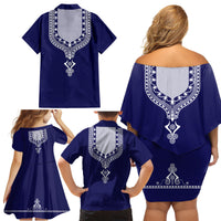 Printed Dashiki African Family Matching Off Shoulder Short Dress and Hawaiian Shirt Blue - Wonder Print Shop