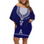 Printed Dashiki African Family Matching Off Shoulder Short Dress and Hawaiian Shirt Blue - Wonder Print Shop