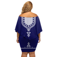 Printed Dashiki African Family Matching Off Shoulder Short Dress and Hawaiian Shirt Blue - Wonder Print Shop