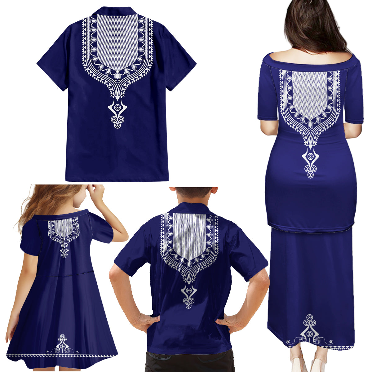 Printed Dashiki African Family Matching Puletasi and Hawaiian Shirt Blue - Wonder Print Shop