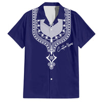 Printed Dashiki African Family Matching Short Sleeve Bodycon Dress and Hawaiian Shirt Blue - Wonder Print Shop