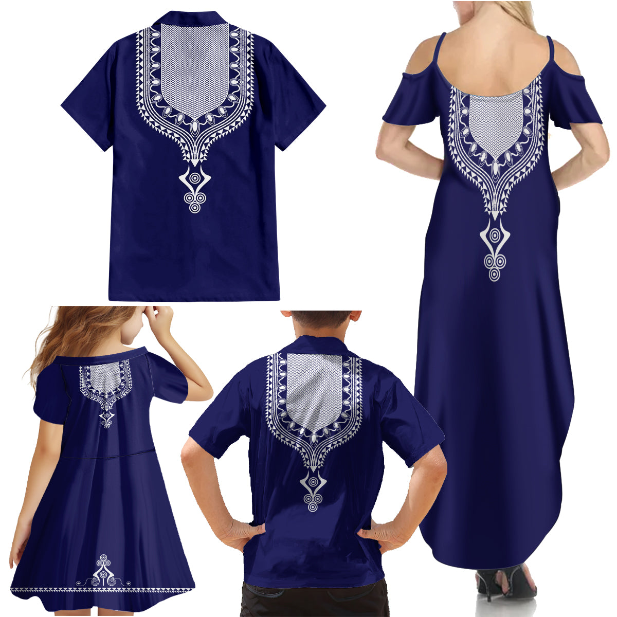 Printed Dashiki African Family Matching Summer Maxi Dress and Hawaiian Shirt Blue - Wonder Print Shop