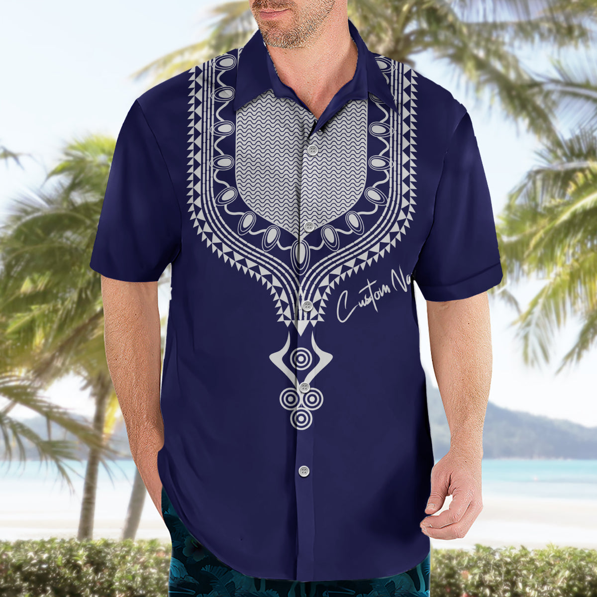Printed Dashiki African Hawaiian Shirt Blue - Wonder Print Shop
