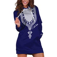 Printed Dashiki African Hoodie Dress Blue - Wonder Print Shop