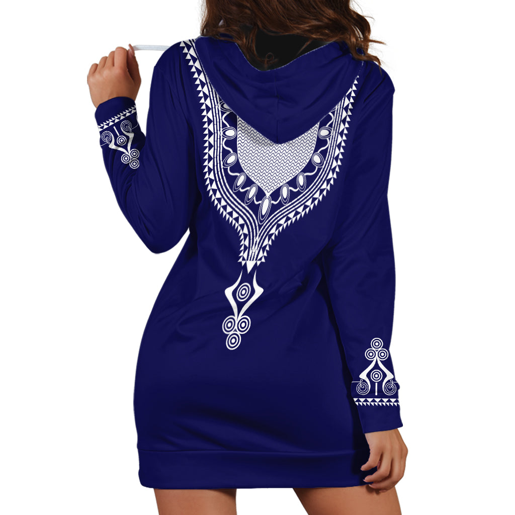 Printed Dashiki African Hoodie Dress Blue - Wonder Print Shop