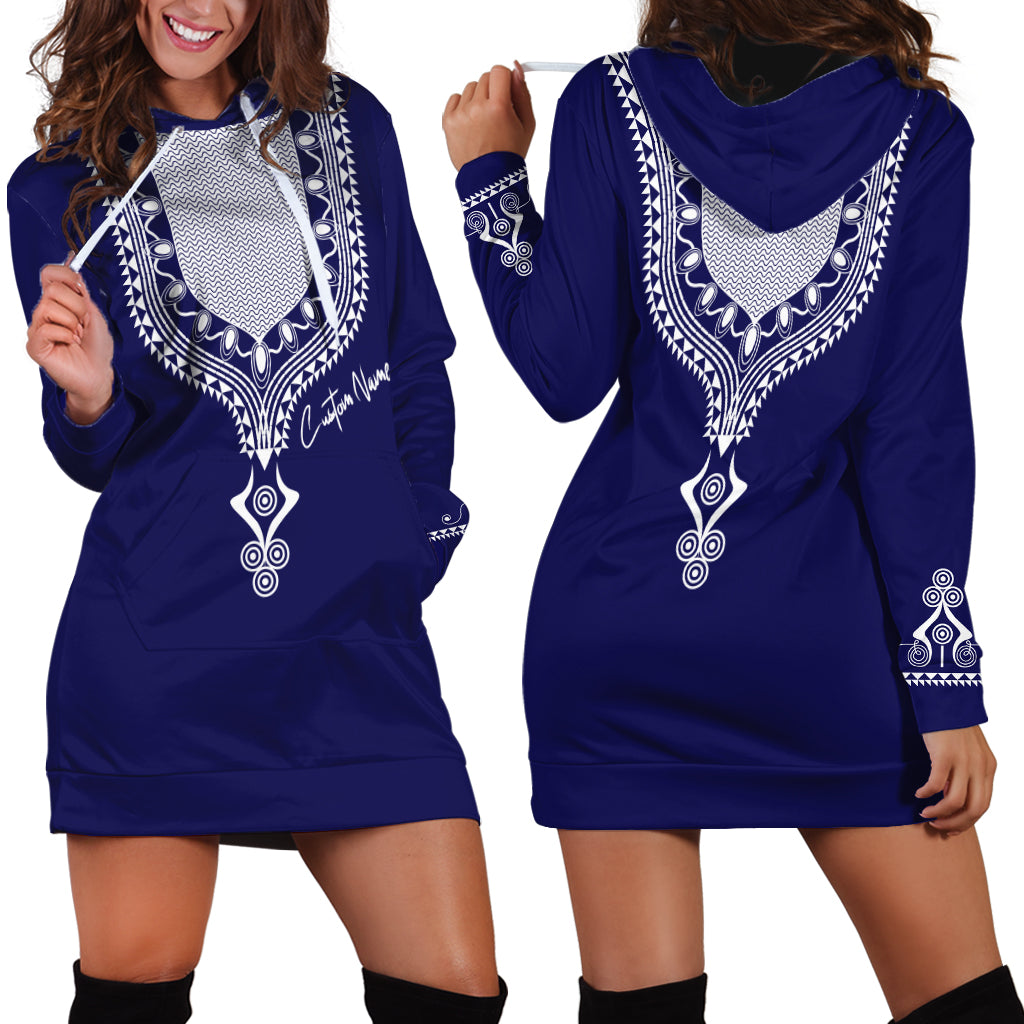 Printed Dashiki African Hoodie Dress Blue - Wonder Print Shop