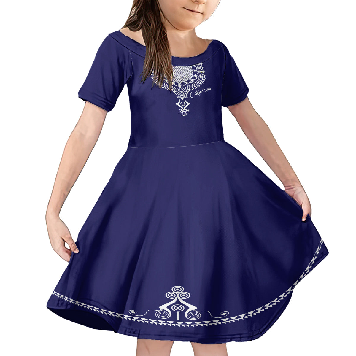 Printed Dashiki African Kid Short Sleeve Dress Blue - Wonder Print Shop