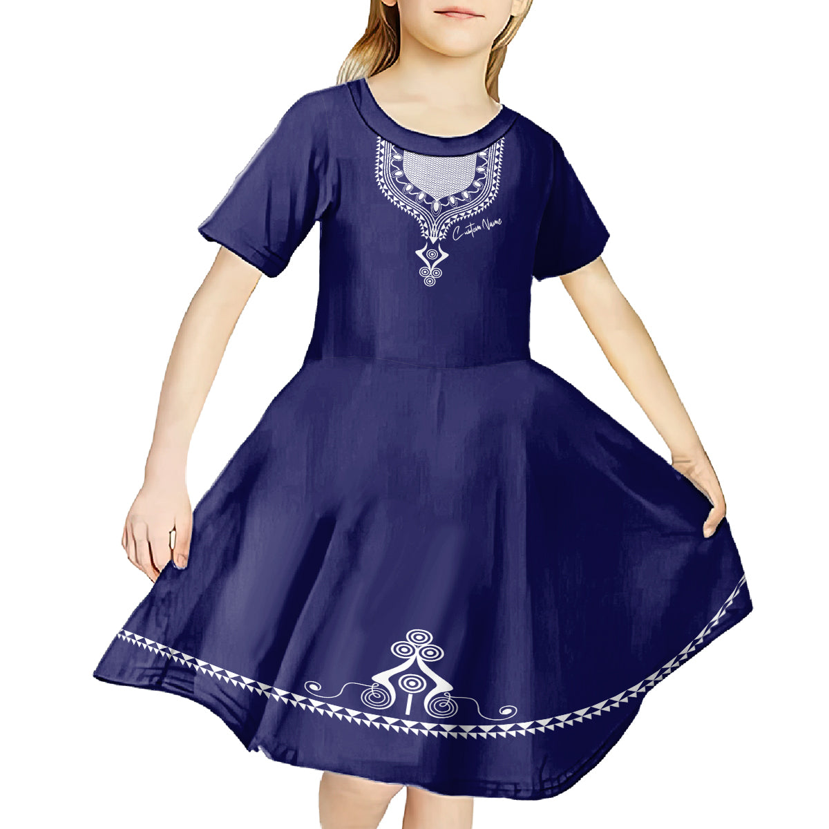 Printed Dashiki African Kid Short Sleeve Dress Blue - Wonder Print Shop