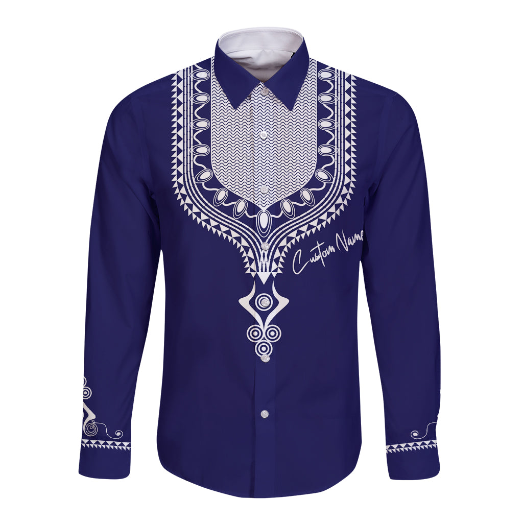 Printed Dashiki African Long Sleeve Button Shirt Blue - Wonder Print Shop