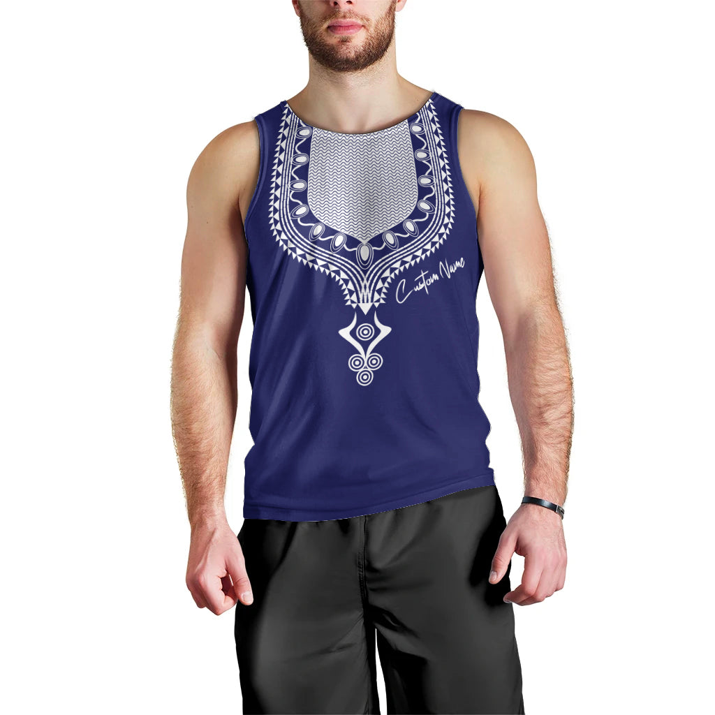 Printed Dashiki African Men Tank Top Blue - Wonder Print Shop