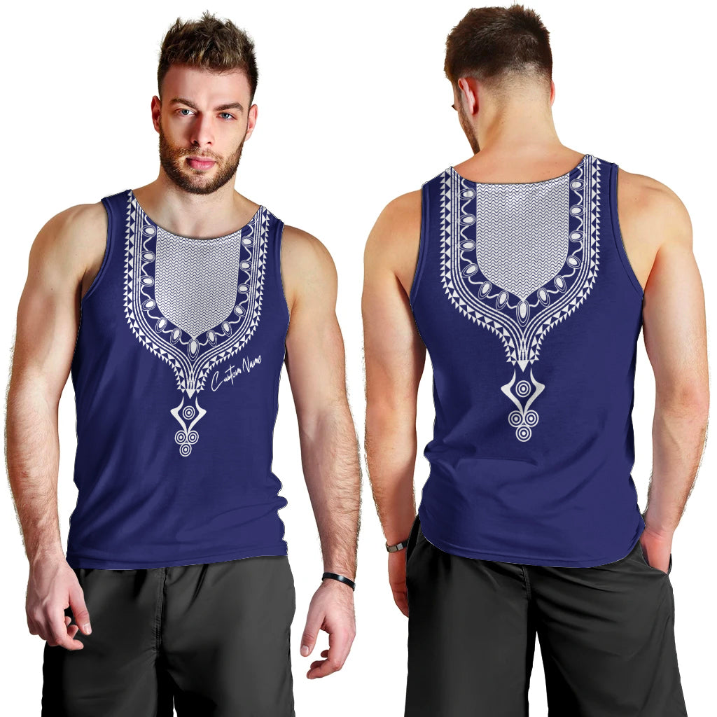 Printed Dashiki African Men Tank Top Blue - Wonder Print Shop