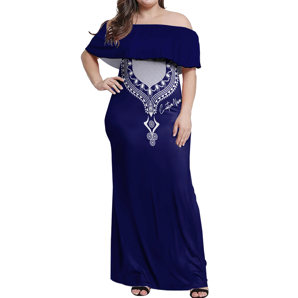 Printed Dashiki African Off Shoulder Maxi Dress Blue - Wonder Print Shop
