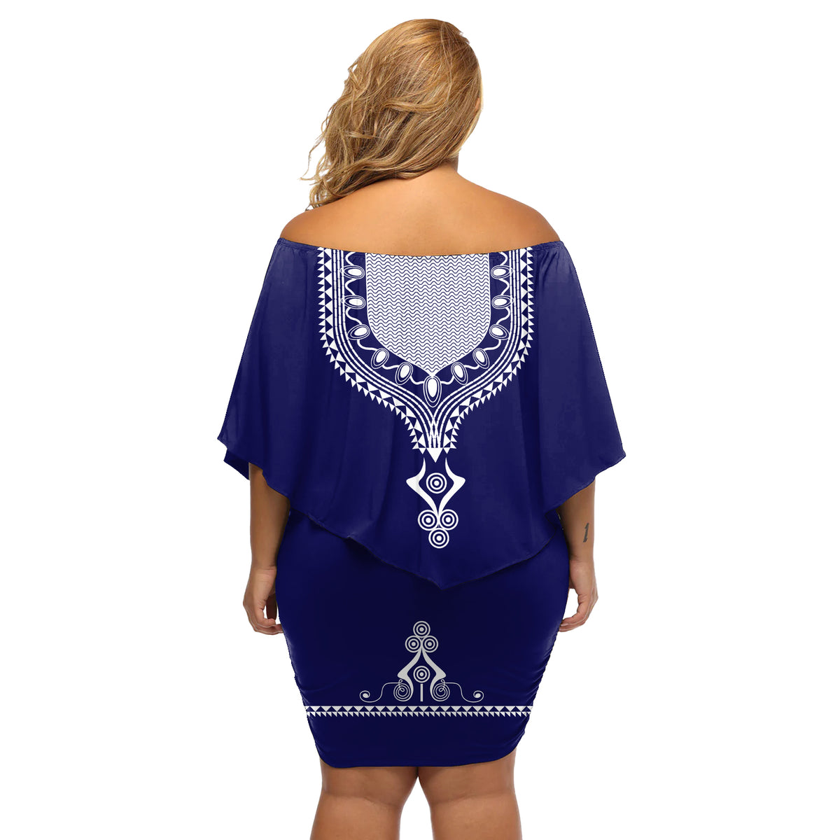 Printed Dashiki African Off Shoulder Short Dress Blue - Wonder Print Shop