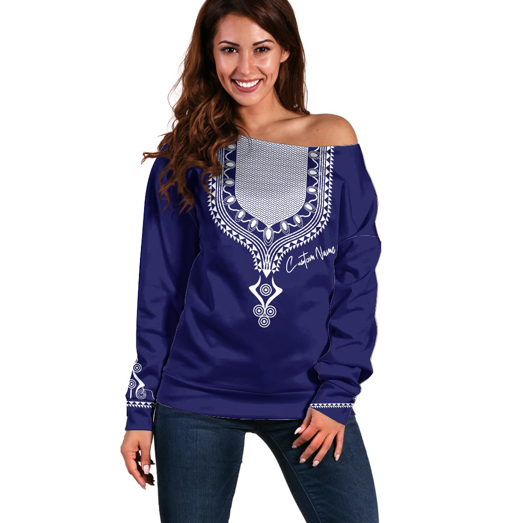 Printed Dashiki African Off Shoulder Sweater Blue - Wonder Print Shop
