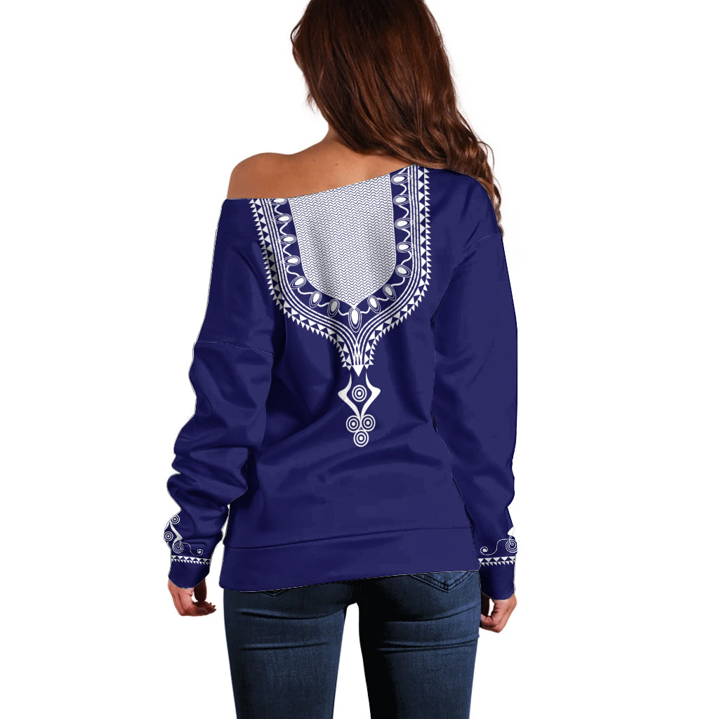 Printed Dashiki African Off Shoulder Sweater Blue - Wonder Print Shop