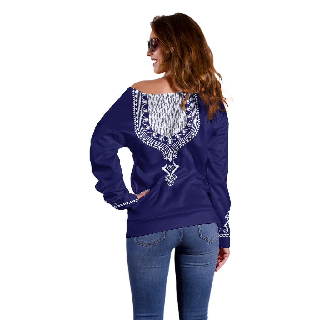 Printed Dashiki African Off Shoulder Sweater Blue - Wonder Print Shop
