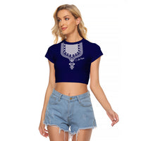 Printed Dashiki African Raglan Cropped T Shirt Blue - Wonder Print Shop