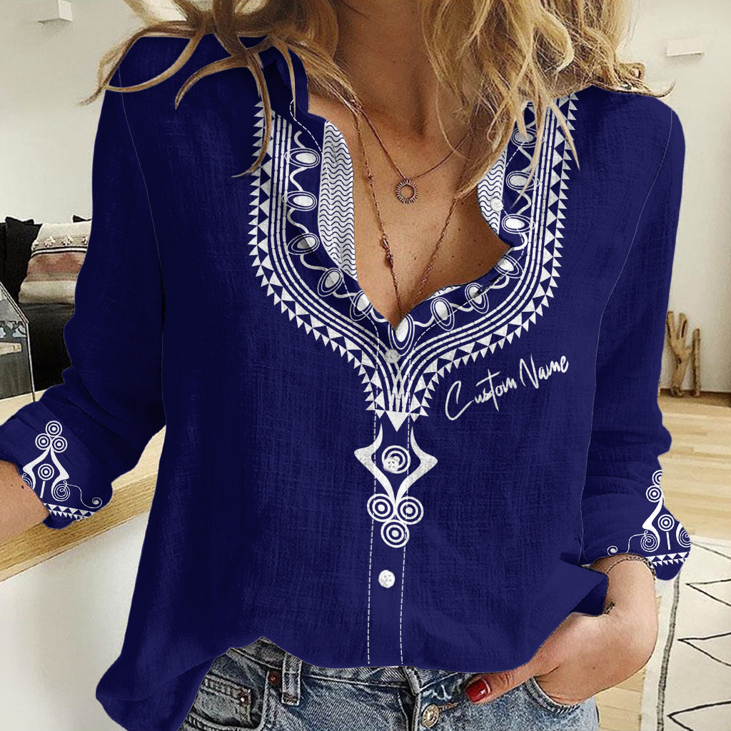 Printed Dashiki African Women Casual Shirt Blue - Wonder Print Shop