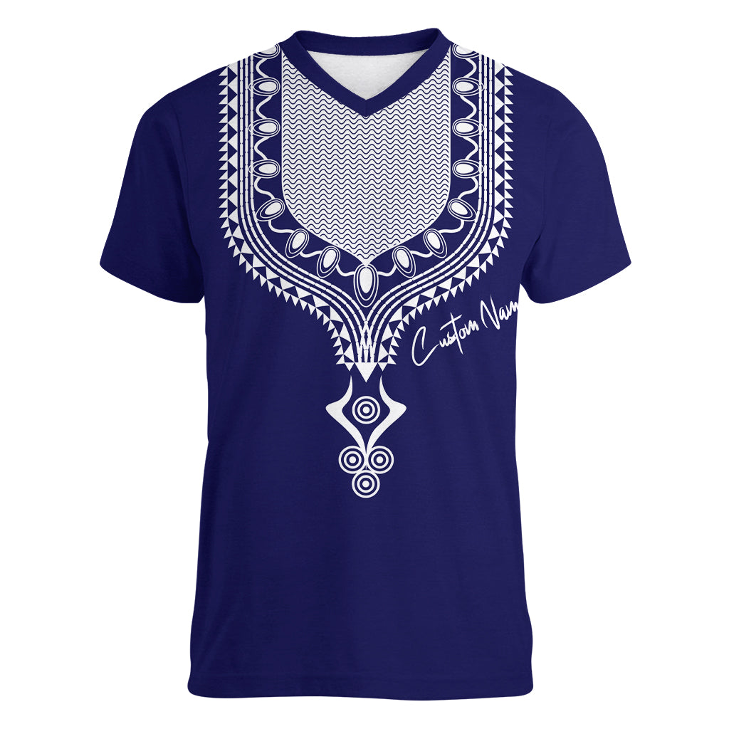 Printed Dashiki African Women V Neck T Shirt Blue - Wonder Print Shop