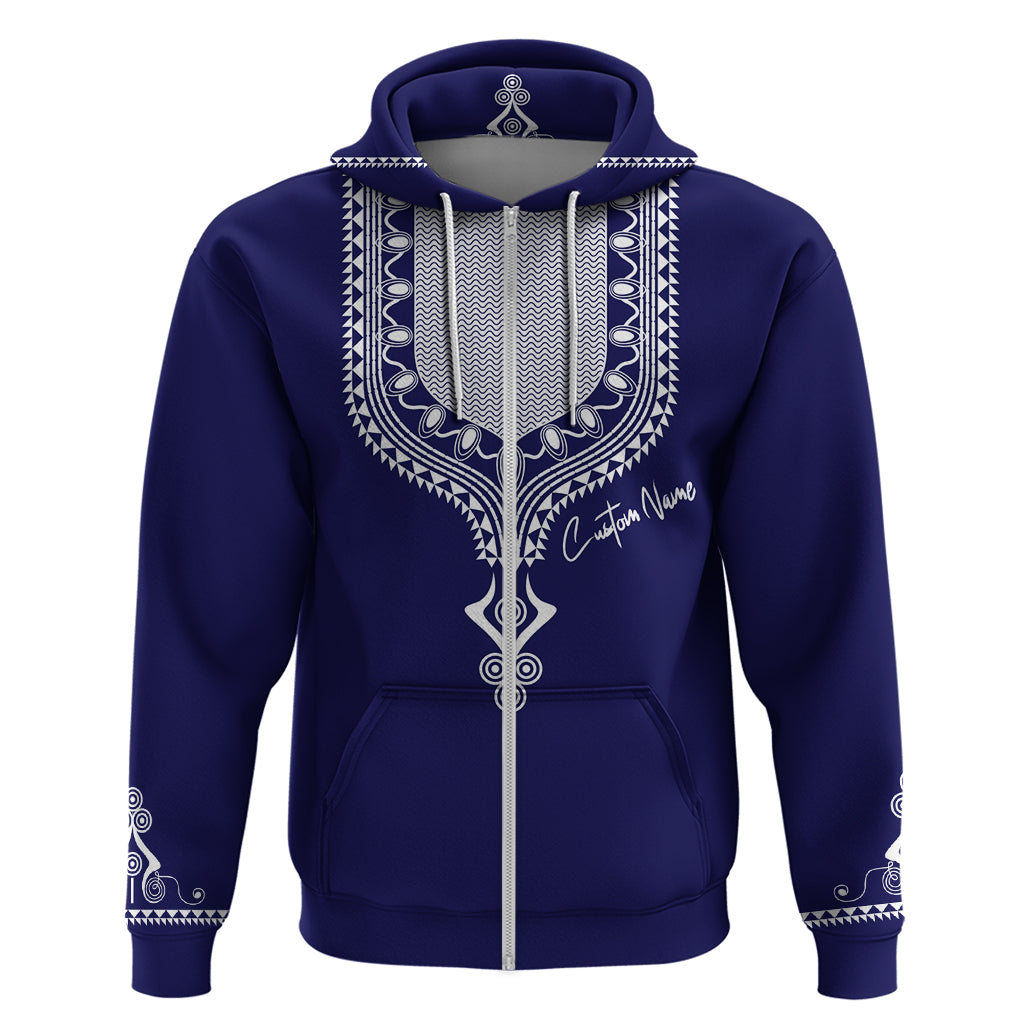 Printed Dashiki African Zip Hoodie Blue - Wonder Print Shop