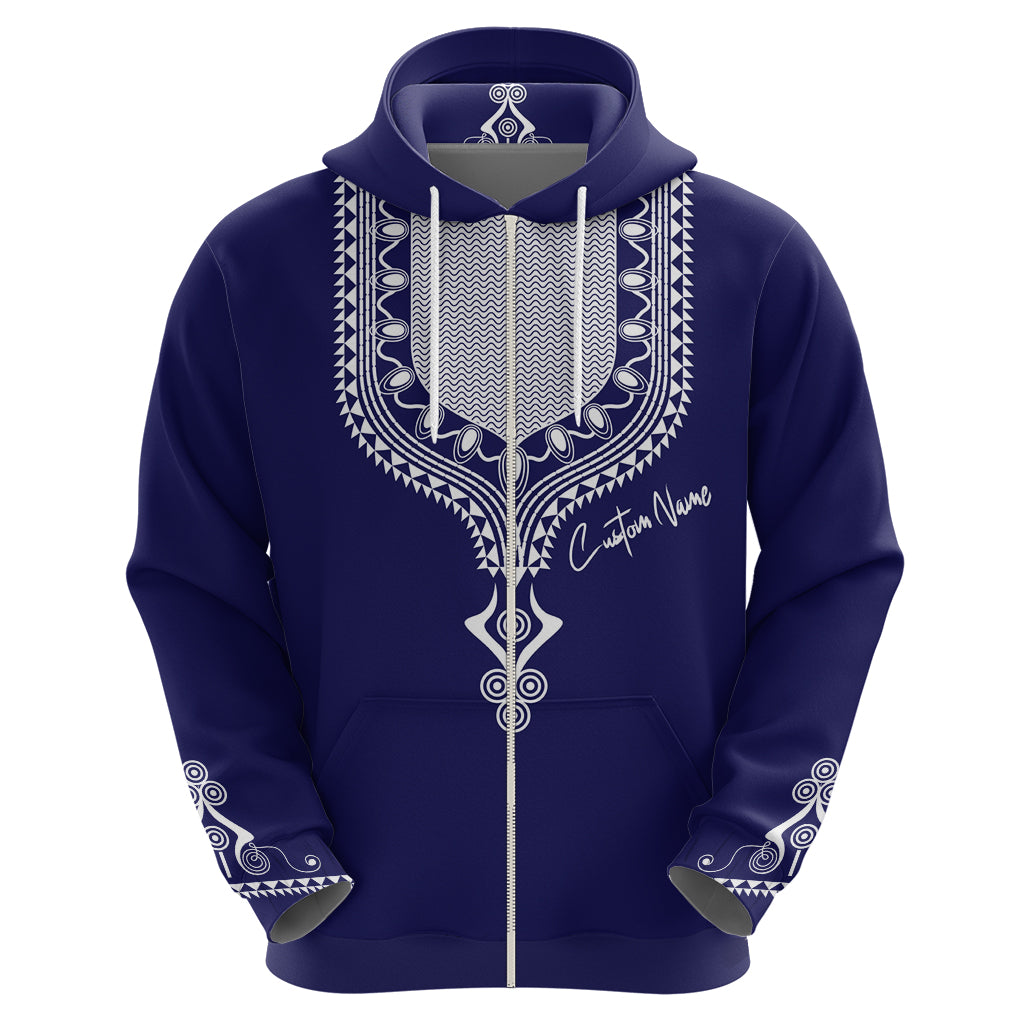 Printed Dashiki African Zip Hoodie Blue - Wonder Print Shop