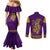 Anubis and Horus Couples Matching Mermaid Dress and Long Sleeve Button Shirt Egyptian God Purple
