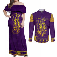Anubis and Horus Couples Matching Off Shoulder Maxi Dress and Long Sleeve Button Shirt Egyptian God Purple - Wonder Print Shop