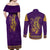 Anubis and Horus Couples Matching Off Shoulder Maxi Dress and Long Sleeve Button Shirt Egyptian God Purple