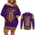 Anubis and Horus Couples Matching Off Shoulder Short Dress and Long Sleeve Button Shirt Egyptian God Purple