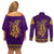 Anubis and Horus Couples Matching Off Shoulder Short Dress and Long Sleeve Button Shirt Egyptian God Purple
