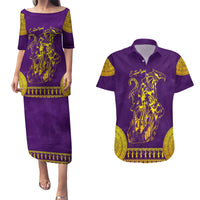 Anubis and Horus Couples Matching Puletasi and Hawaiian Shirt Egyptian God Purple - Wonder Print Shop
