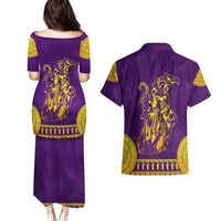 Anubis and Horus Couples Matching Puletasi and Hawaiian Shirt Egyptian God Purple - Wonder Print Shop