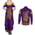 Anubis and Horus Couples Matching Summer Maxi Dress and Long Sleeve Button Shirt Egyptian God Purple