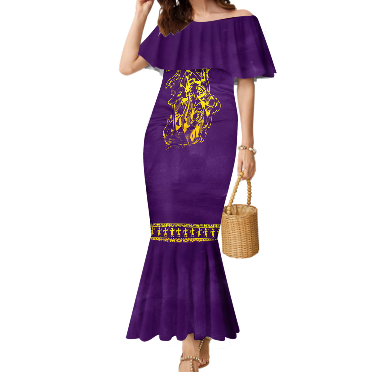 Anubis and Horus Family Matching Mermaid Dress and Hawaiian Shirt Egyptian God Purple - Wonder Print Shop