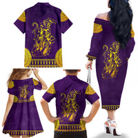 Anubis and Horus Family Matching Off Shoulder Long Sleeve Dress and Hawaiian Shirt Egyptian God Purple - Wonder Print Shop