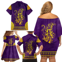 Anubis and Horus Family Matching Off Shoulder Short Dress and Hawaiian Shirt Egyptian God Purple - Wonder Print Shop