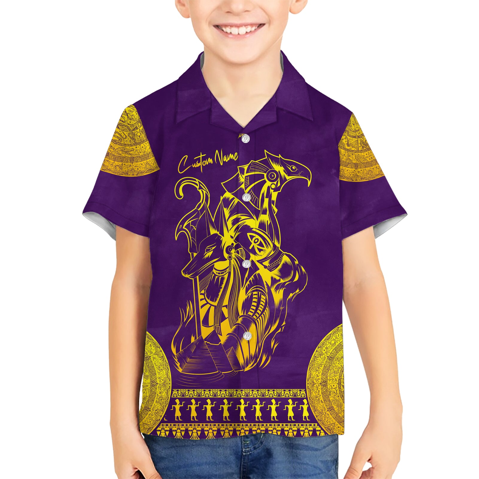 Anubis and Horus Kid Hawaiian Shirt Egyptian God Purple