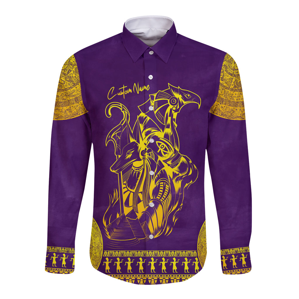 Anubis and Horus Long Sleeve Button Shirt Egyptian God Purple - Wonder Print Shop