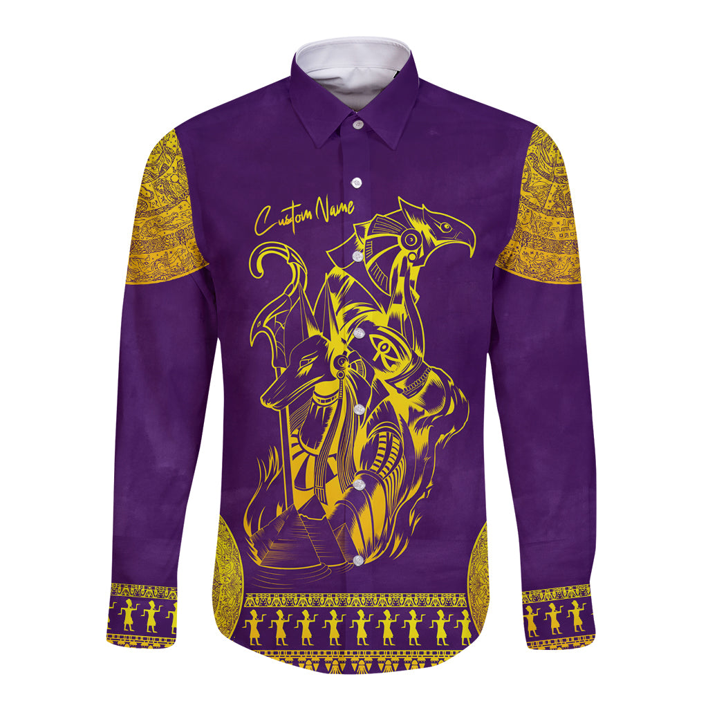 Anubis and Horus Long Sleeve Button Shirt Egyptian God Purple