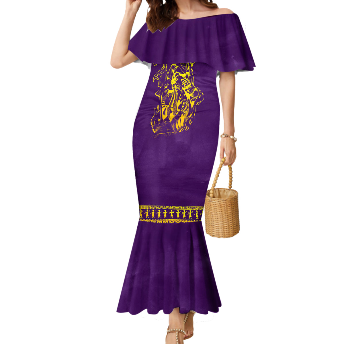 Anubis and Horus Mermaid Dress Egyptian God Purple - Wonder Print Shop