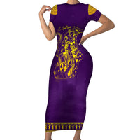 Anubis and Horus Short Sleeve Bodycon Dress Egyptian God Purple - Wonder Print Shop