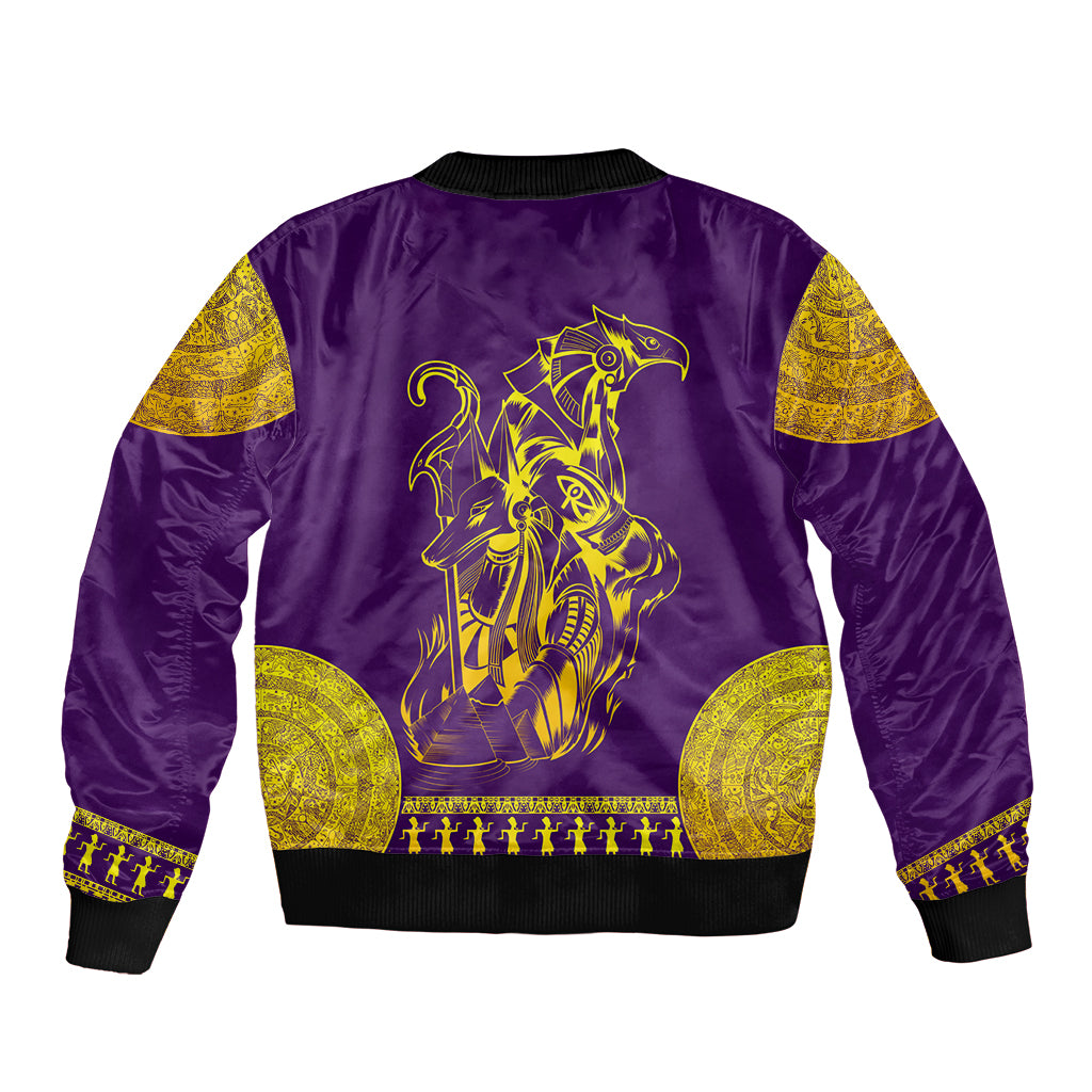Anubis and Horus Sleeve Zip Bomber Jacket Egyptian God Purple - Wonder Print Shop
