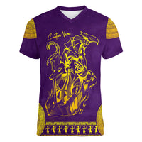 Anubis and Horus Women V Neck T Shirt Egyptian God Purple - Wonder Print Shop