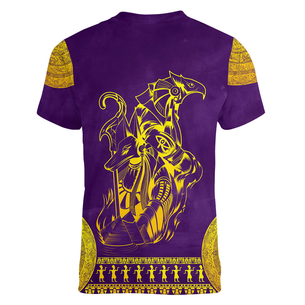 Anubis and Horus Women V Neck T Shirt Egyptian God Purple - Wonder Print Shop