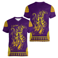 Anubis and Horus Women V Neck T Shirt Egyptian God Purple - Wonder Print Shop