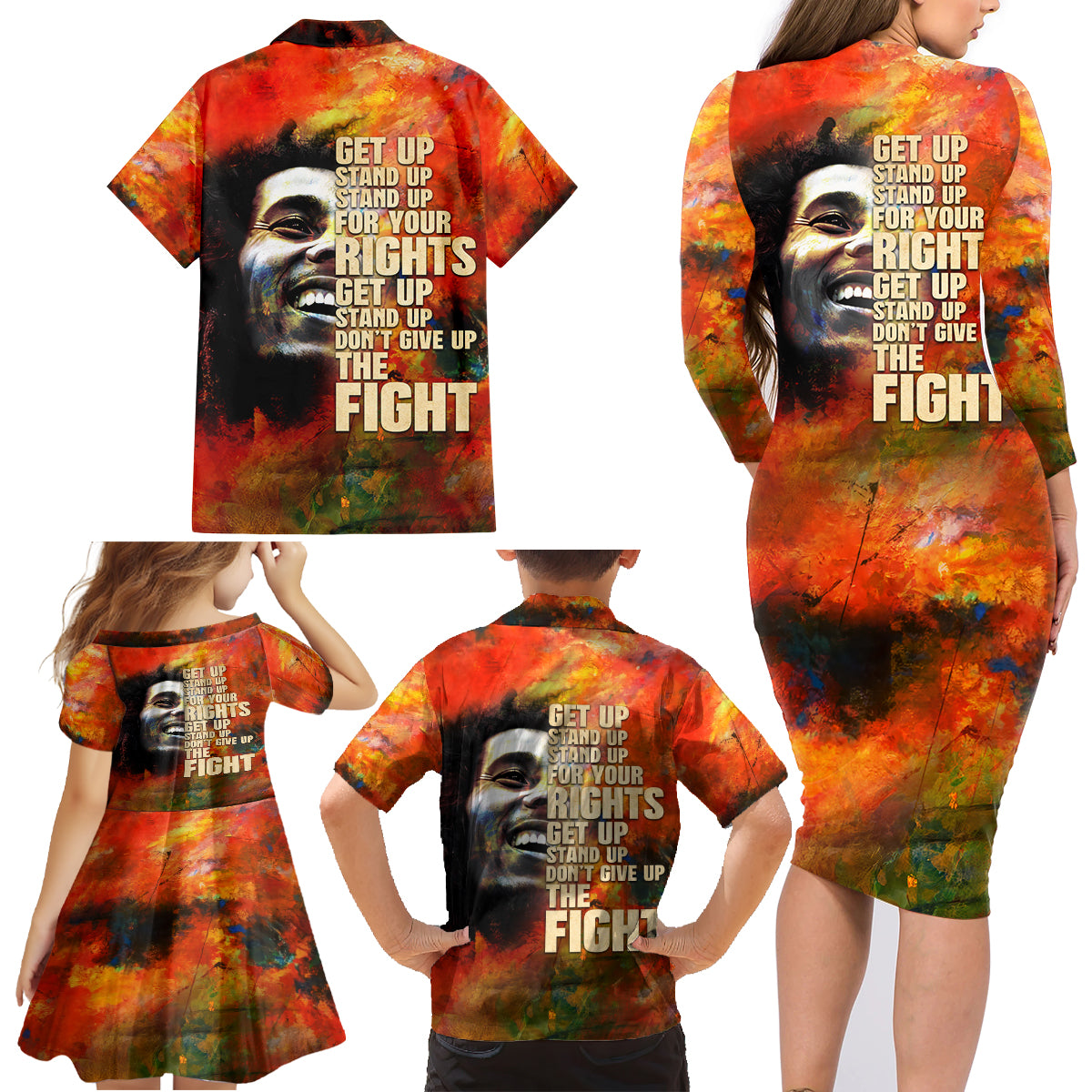 Reggae Legend Bob Family Matching Long Sleeve Bodycon Dress and Hawaiian Shirt Retro Style - Wonder Print Shop