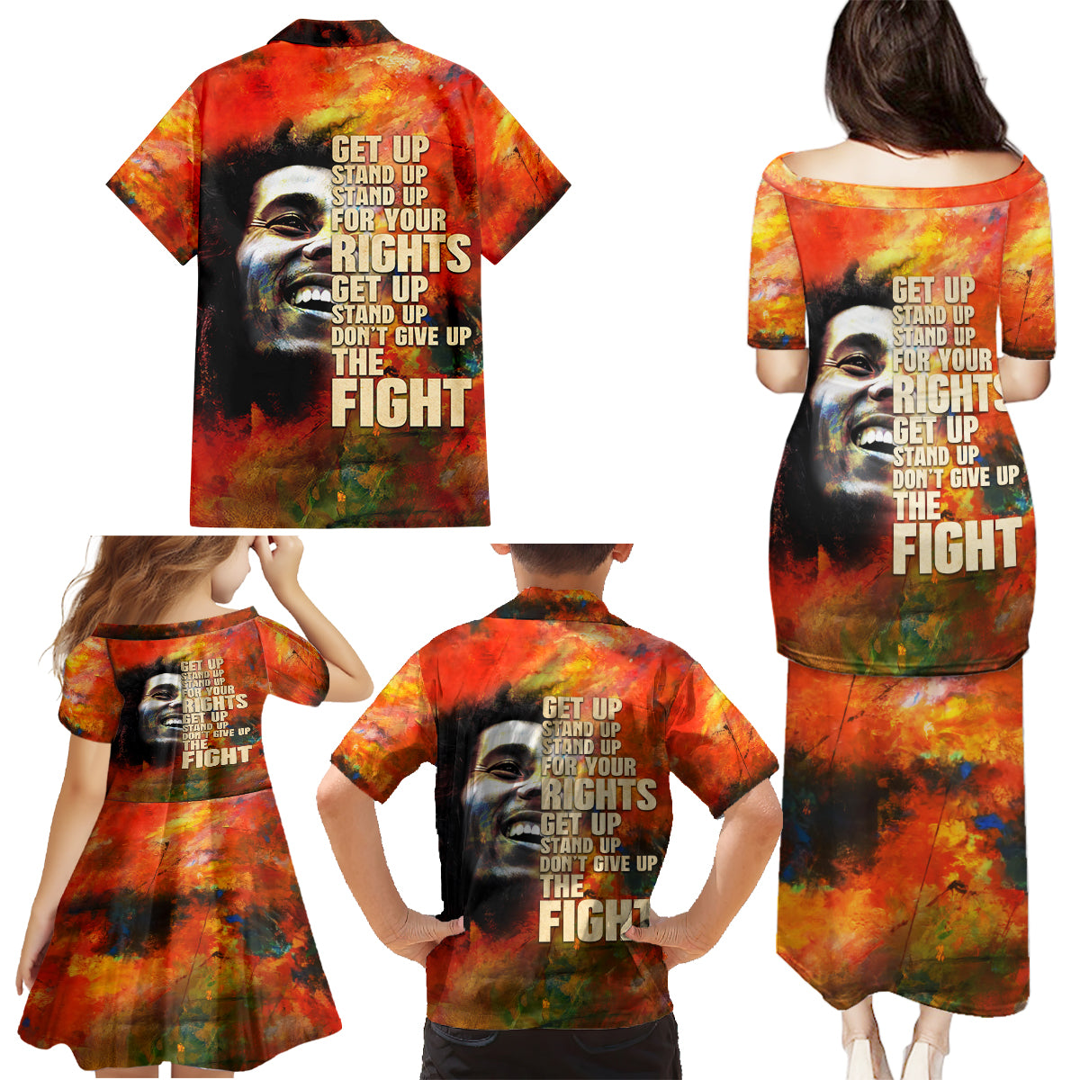 Reggae Legend Bob Family Matching Puletasi and Hawaiian Shirt Retro Style - Wonder Print Shop