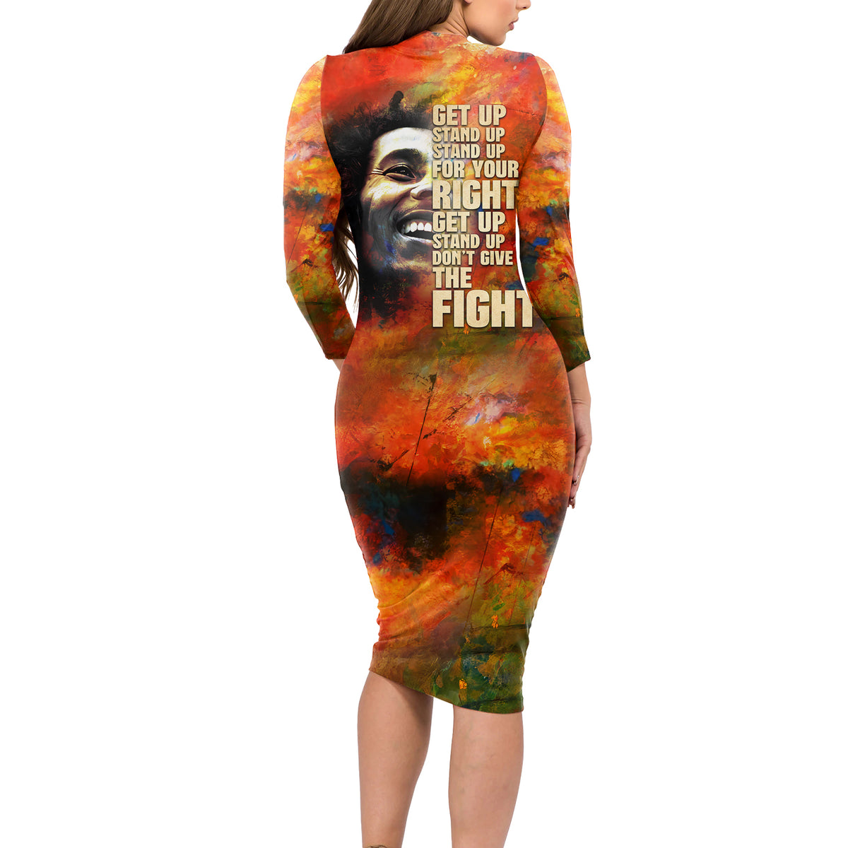 Reggae Legend Bob Long Sleeve Bodycon Dress Retro Style - Wonder Print Shop