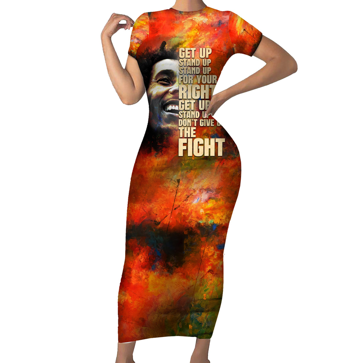 Reggae Legend Bob Short Sleeve Bodycon Dress Retro Style - Wonder Print Shop